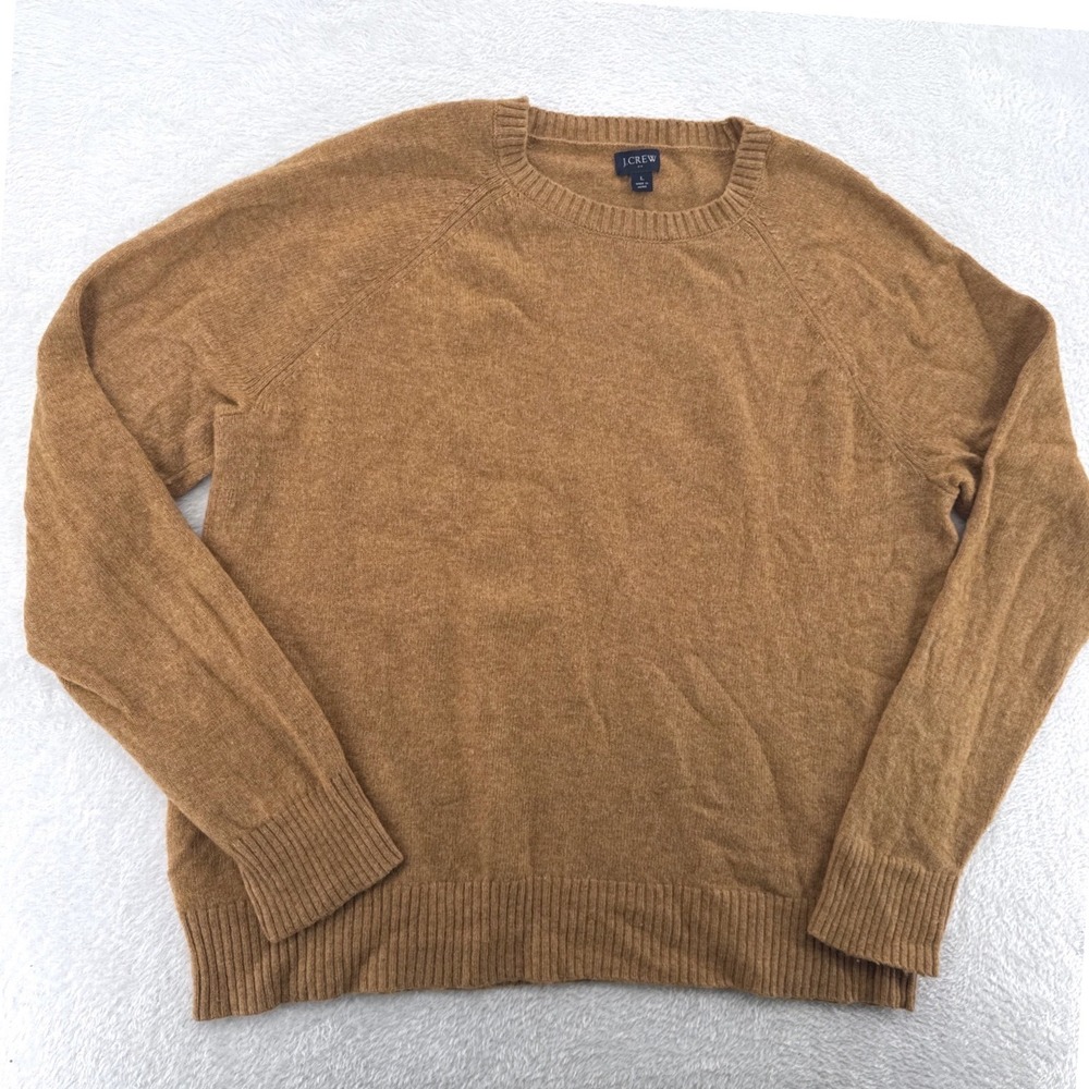 J.Crew Mens Crewneck Sweater Large Brown Lambswool Blend Raglan